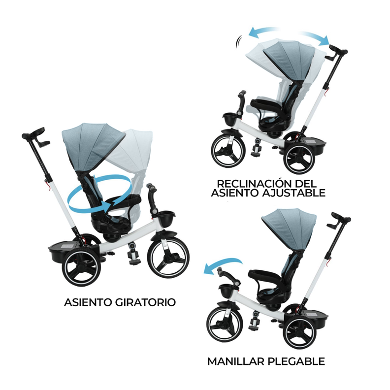 Triciclo 4 en 1 Plegable Reclinable 360° Azul petróleo-4