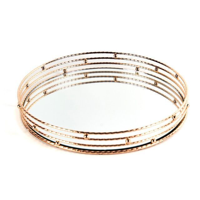 Bandeja Decorativa Espejo Gold/ Centro de Mesa 28 cm-2