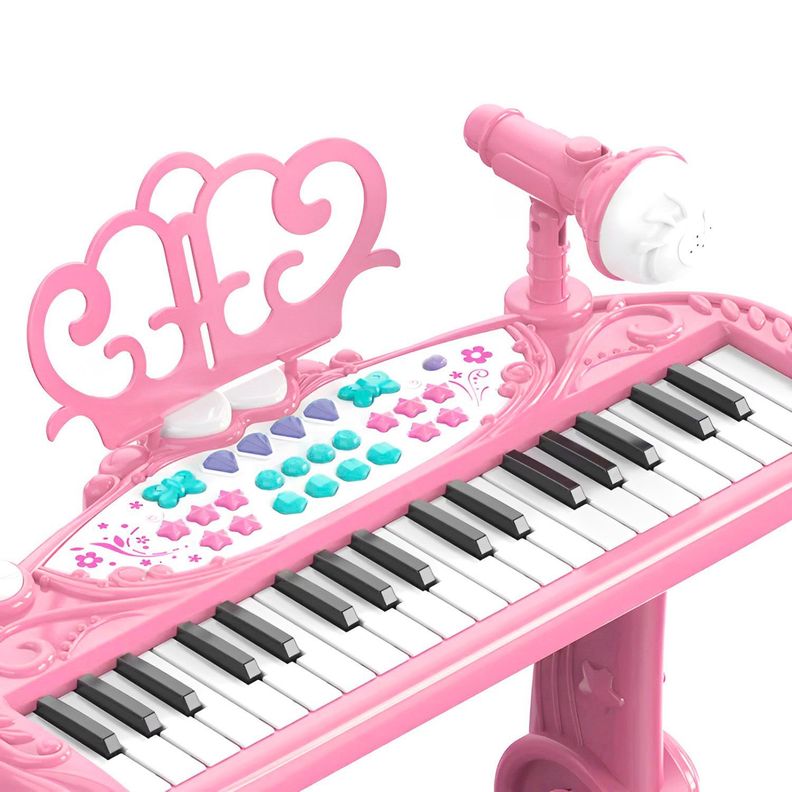Teclado de Piano Infantil con Micrófono y Taburete Rosado-1
