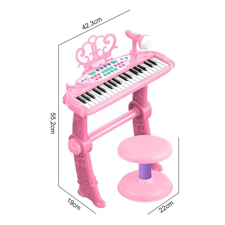 Teclado de Piano Infantil con Micrófono y Taburete Rosado-4