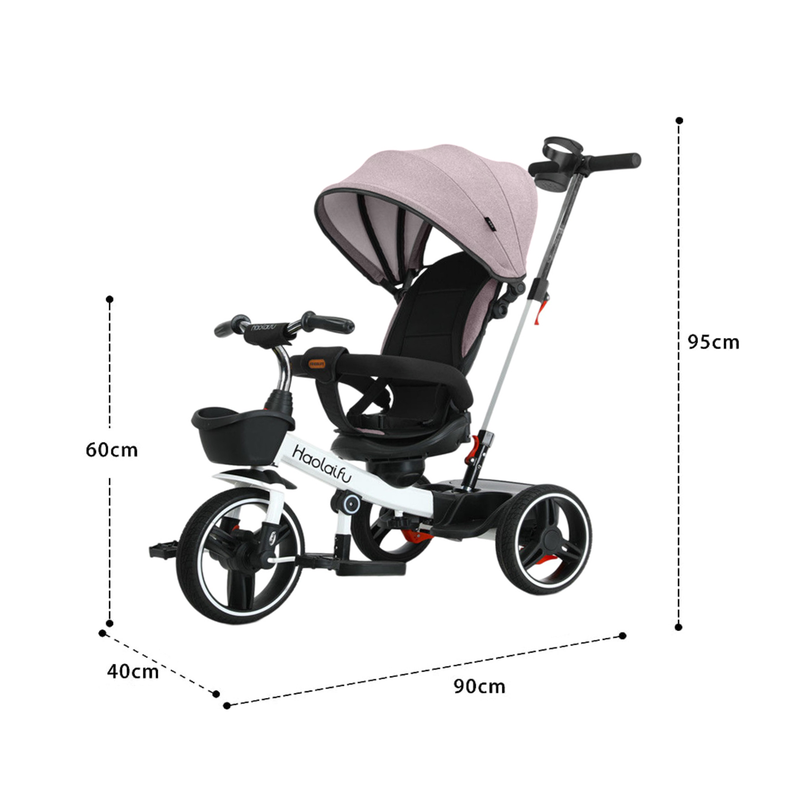 Triciclo coche  4 en 1 Plegable Reclinable 360° Rosado-2