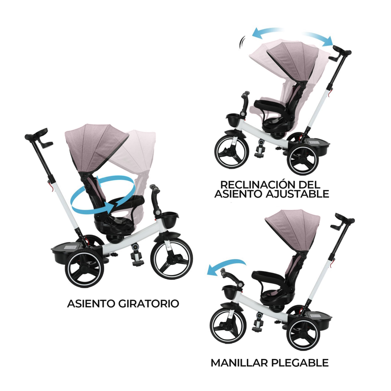 Triciclo coche  4 en 1 Plegable Reclinable 360° Rosado-4