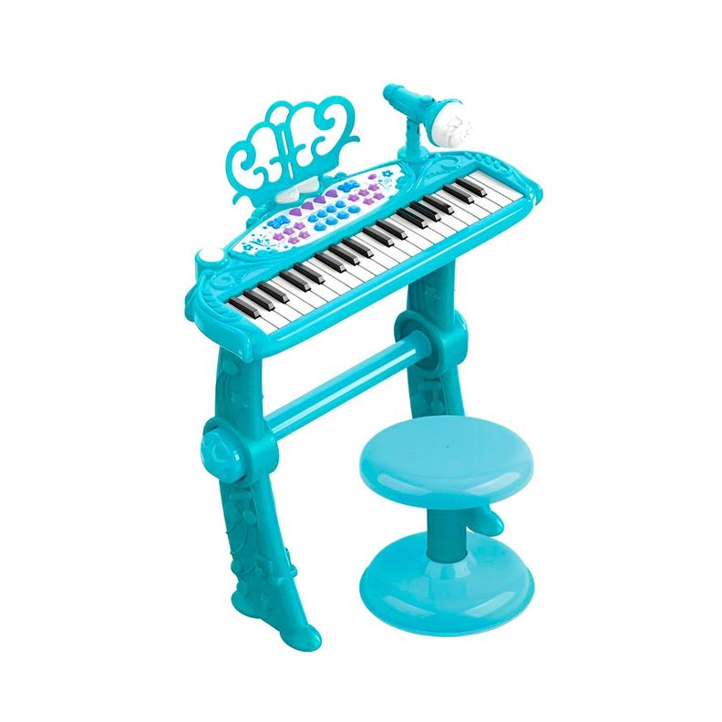 Teclado de Piano Infantil con Micrófono y Taburete Celeste-0