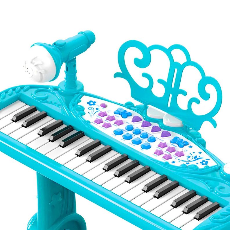 Teclado de Piano Infantil con Micrófono y Taburete Celeste-3