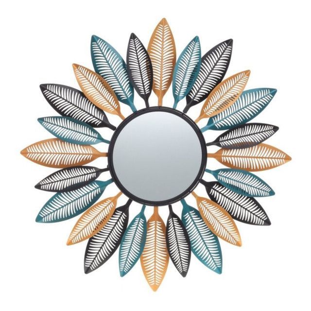 Espejo Deco Mural Boho Modern Plumas de Metal 80 cm-0