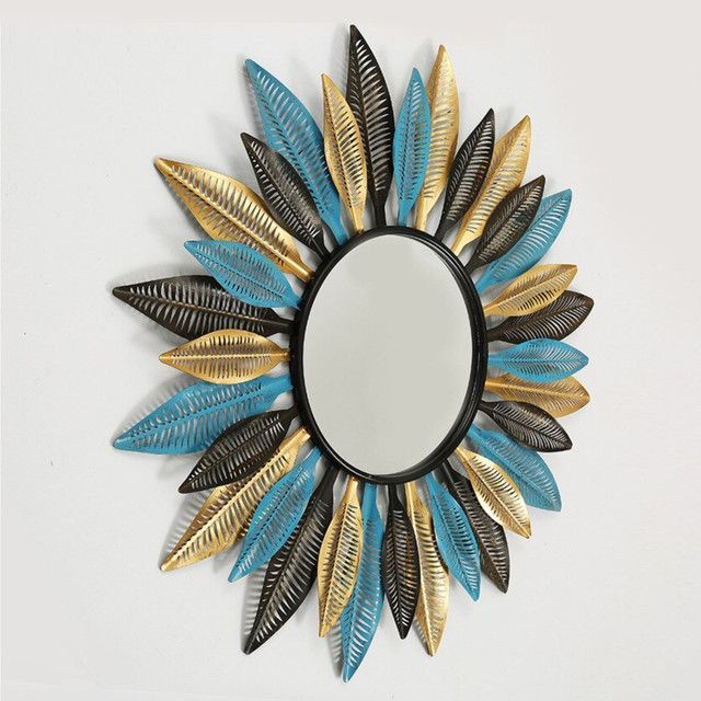 Espejo Deco Mural Boho Modern Plumas de Metal 80 cm-1