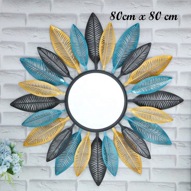Espejo Deco Mural Boho Modern Plumas de Metal 80 cm-2