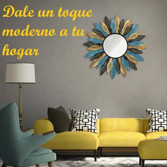 Espejo Deco Mural Boho Modern Plumas de Metal 80 cm-3