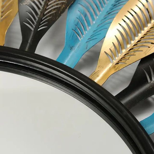 Espejo Deco Mural Boho Modern Plumas de Metal 80 cm-4