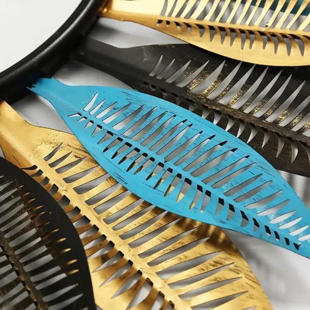 Espejo Deco Mural Boho Modern Plumas de Metal 80 cm-5