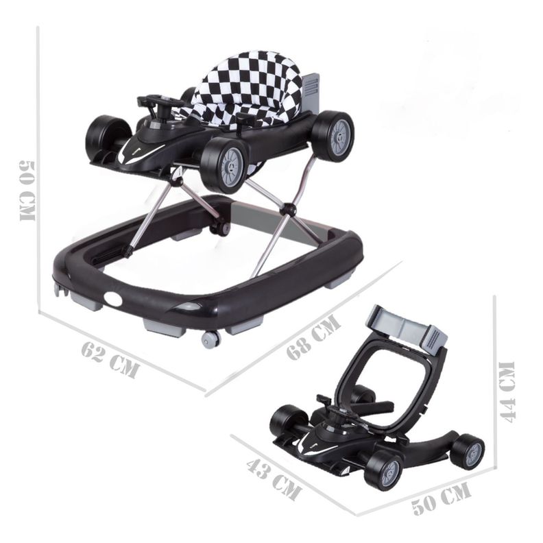 Andador F1 Caminador 2 en 1 Convertible Carreras Negro-2