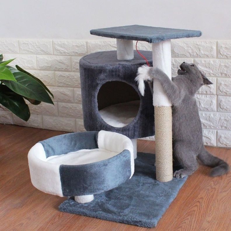 Rascador Para Gato Cueva Camita 52 Cm. + Raton-3