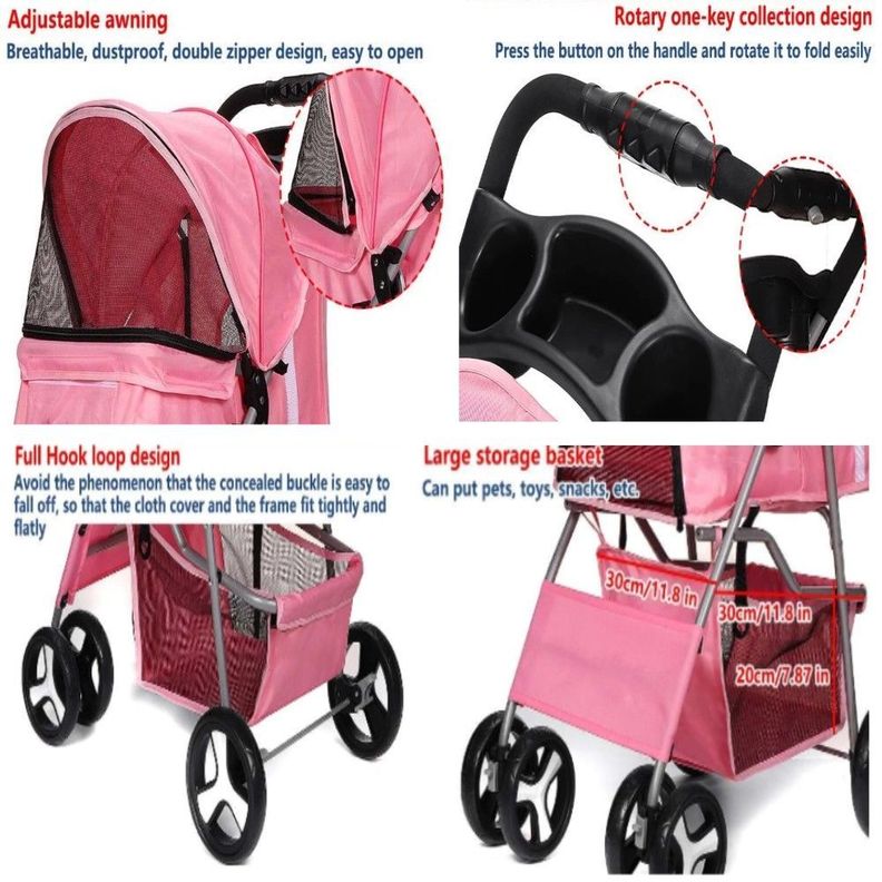 Coche Paseo Mascota Plegable Portatil 4 Ruedas-4
