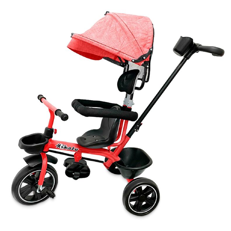 Triciclo Coche Infantil 5 En 1 Con Toldo y Mango Rosado