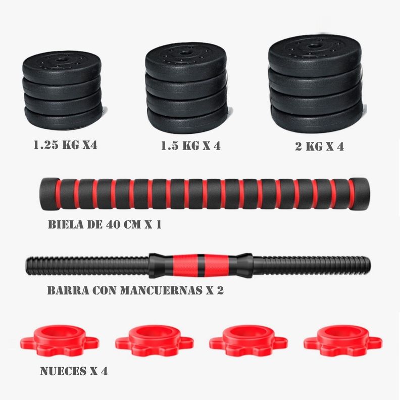 Set de Mancuernas de 20 Kg con Union Red+ Barra-3