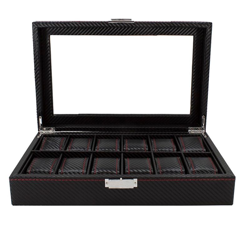 Caja Estuche Organizador de 12 Relojes Bordado Elegante Negro Mate