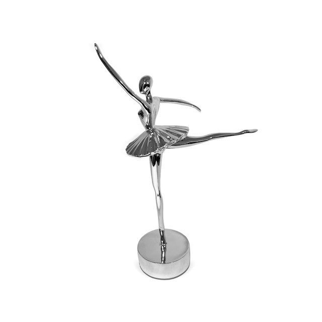 Adorno Deco Escultura Artística Bailarina Ballet Plateada-0
