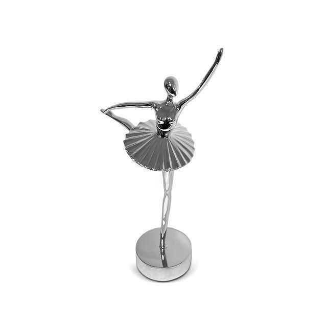 Adorno Deco Escultura Artística Bailarina Ballet Plateada-1