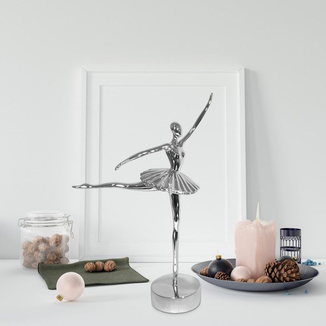 Adorno Deco Escultura Artística Bailarina Ballet Plateada-3
