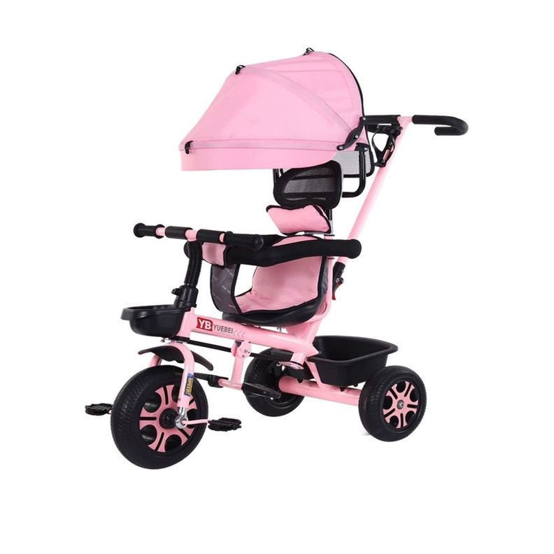Coche Triciclo Infantil 4 En 1 Rosado-0