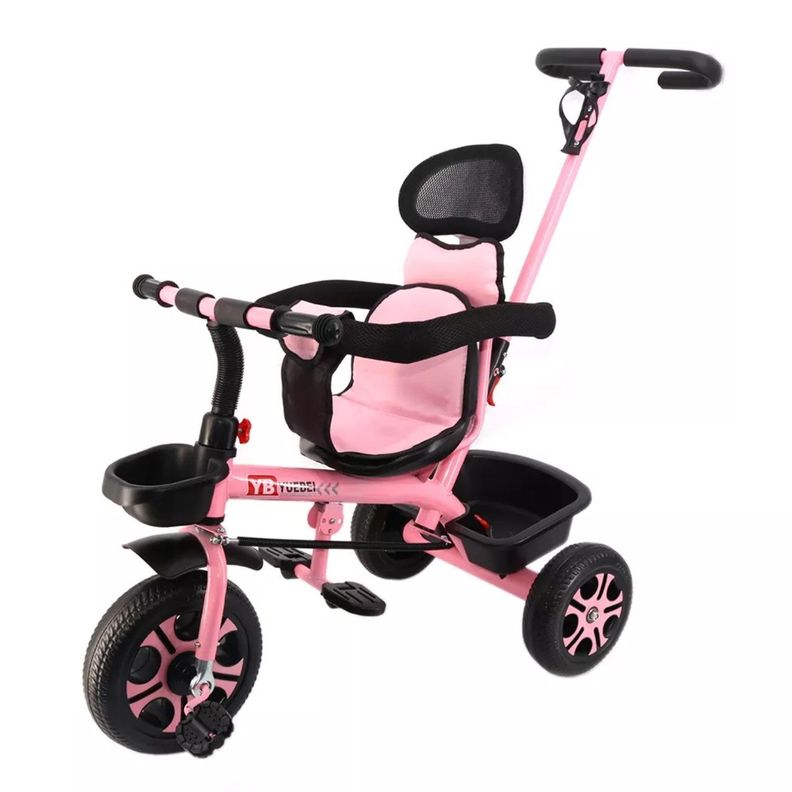 Coche Triciclo Infantil 4 En 1 Rosado-1