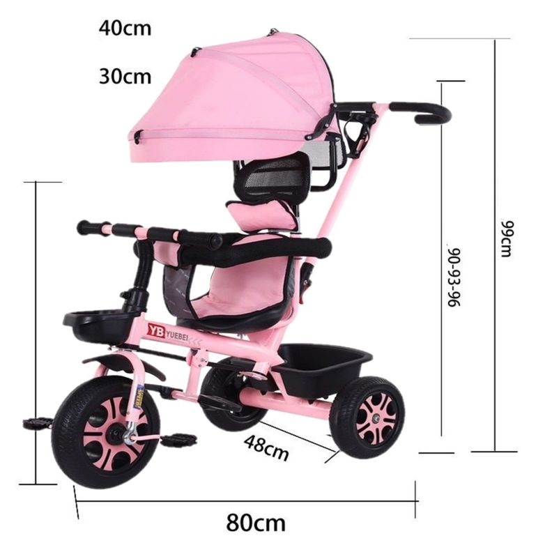 Coche Triciclo Infantil 4 En 1 Rosado-3