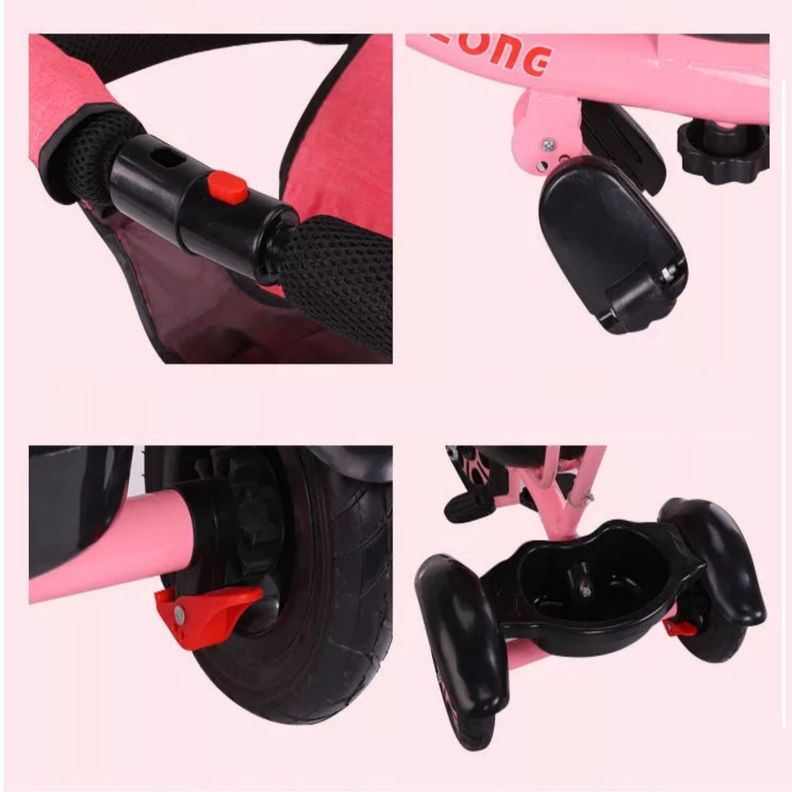 Coche Triciclo Infantil 4 En 1 Rosado-5