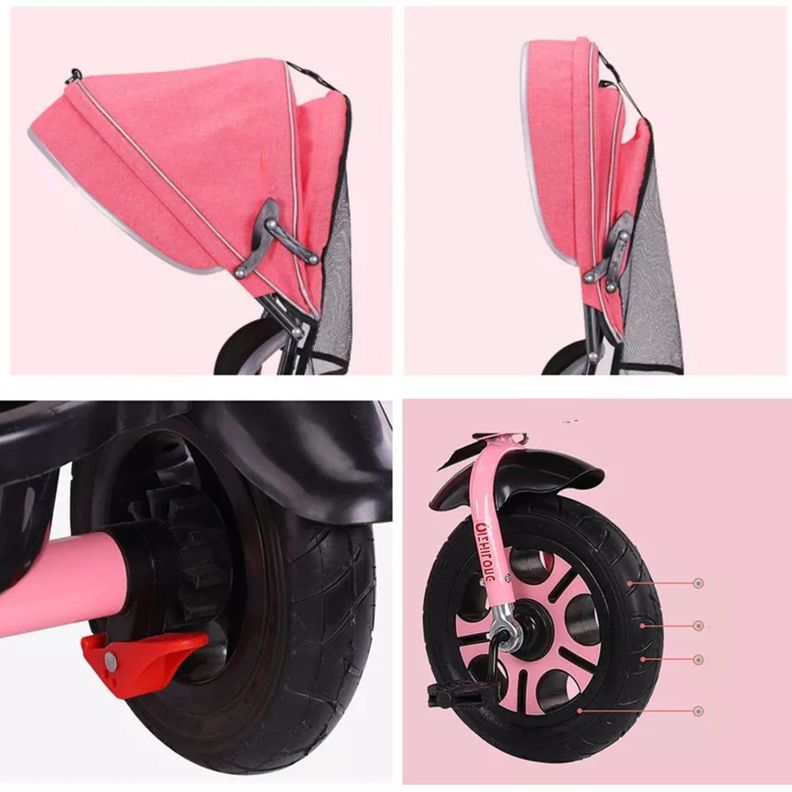 Coche Triciclo Infantil 4 En 1 Rosado-6
