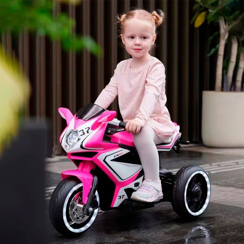 Moto Eléctrica Infantil con Música y Luz Color Rosado-4