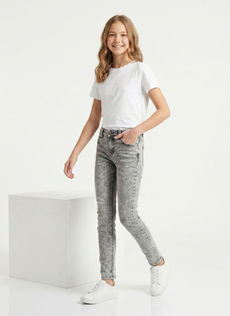 Jeans Gris Ni a Pantal n Denim Slim Fit Mezclilla 6