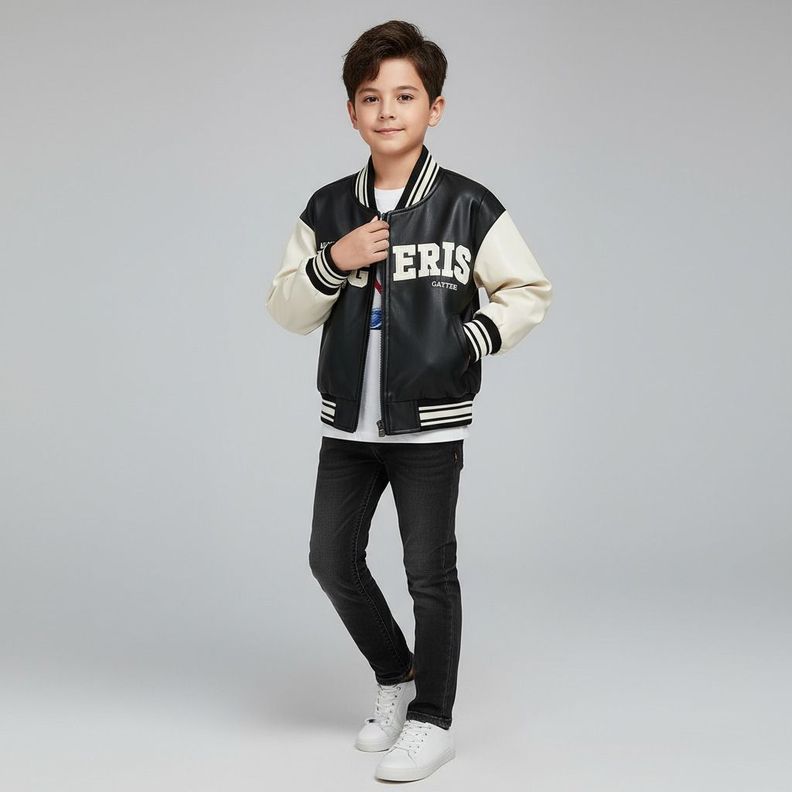 Chaqueta Bomber Nino Ecocuero Italy Infantil Negro 1