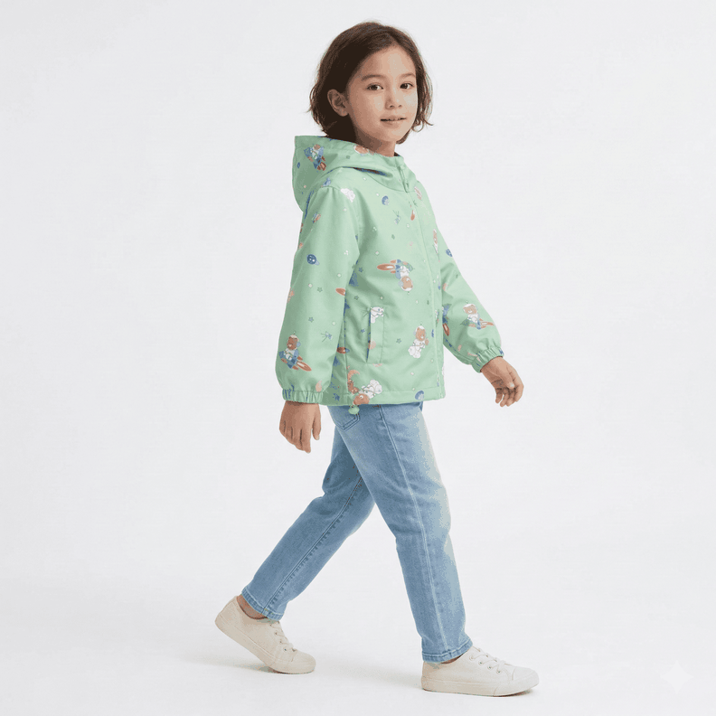 Chaqueta Ni o Impermeable Con Capucha Cortaviento Infantil Verde 2