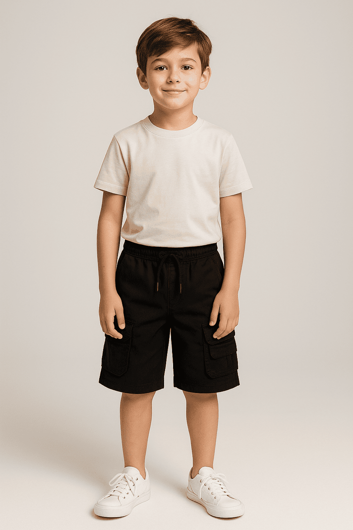Bermuda Short Casual Cargo Ninos Moda Urbana Negro 6