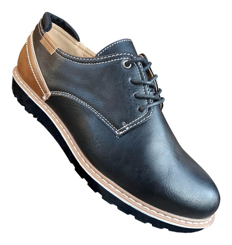 Zapato De Hombre Casual Oxford Cuero Pu Liso - Negro - 7114-0
