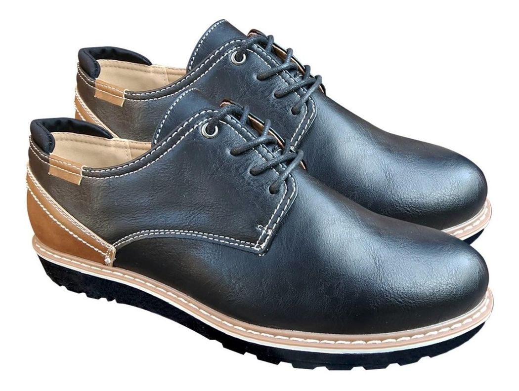 Zapato De Hombre Casual Oxford Cuero Pu Liso - Negro - 7114-2