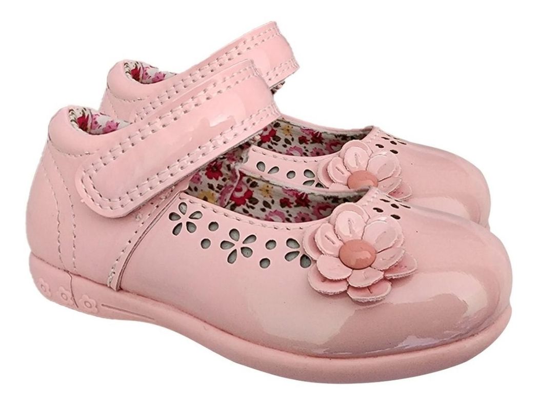 Zapato Infantil Niña Charol Fiestas Navidad Bautizo Rosado 7003-2