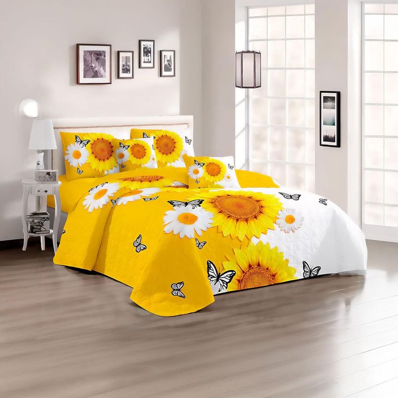 Cubre Cama King Quilt 2.5 Plazas Estampado Girasol 652-1