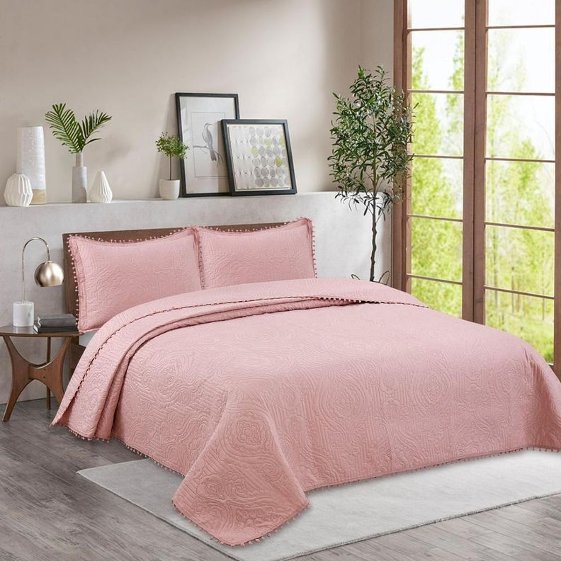 Cubrecama Quilt De Verano 1.5 Plazas Pompones Colores-0