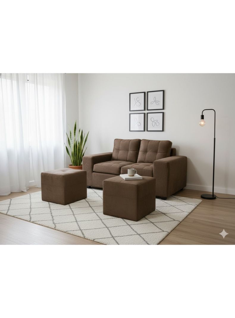 Sofa 2 cuerpos + 2 Pouf Lucca Felpa