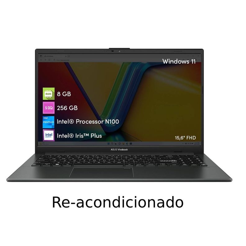 Notebook Asus Vivobook Intel N100 8GB 256GB SSD 15.6 FHD Win11