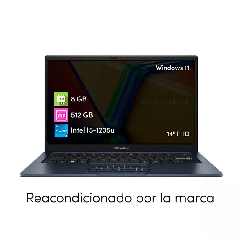 Notebook Asus Intel i5 8GB 512GBSSD 14' FHD Win1 Asus | Paris.cl