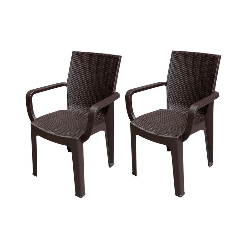 Pack 2 Sillas Terraza Ratan Corsa Con Brazos Cafe-0