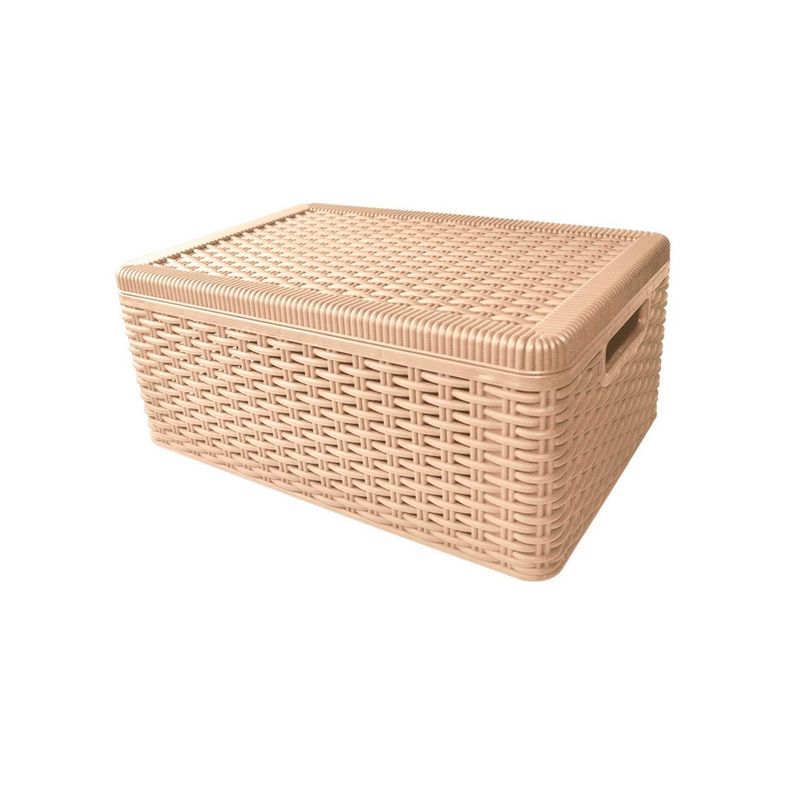 Canasto Organizador Ratan Con Tapa Beige Grande-1