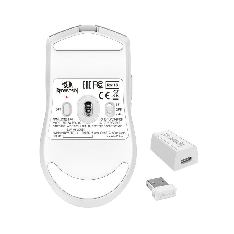 Mouse Gamer Inalámbrico Redragon King M916 PRO 1000hz Blanco-3