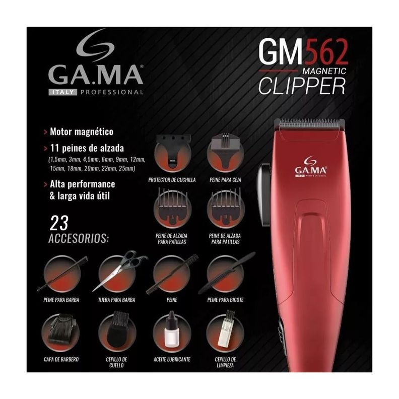 Cortadora de Pelo Gama GM 562 + 24 Accesorios Rojo-3