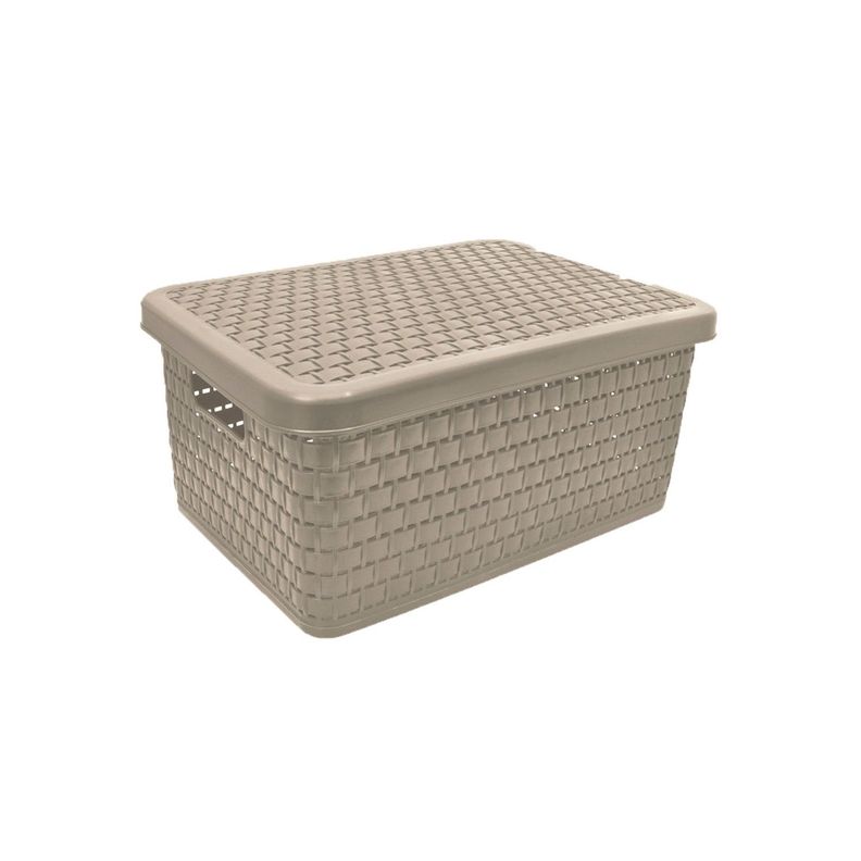 Canasto Organizador Ratan Chic Con Tapa Beige Grande-0
