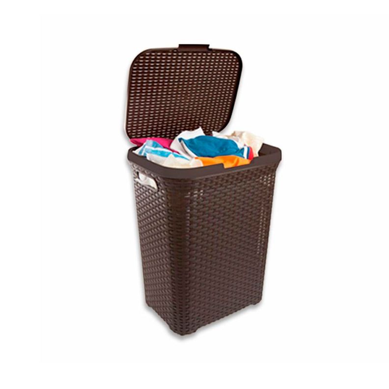 Cesto de Ropa Ratan Con Tapa Cafe 10kg-1