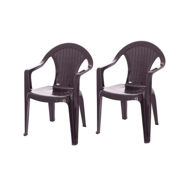 Pack 2 Sillas Terraza Ratan Glamour Con Brazos Cafe-0