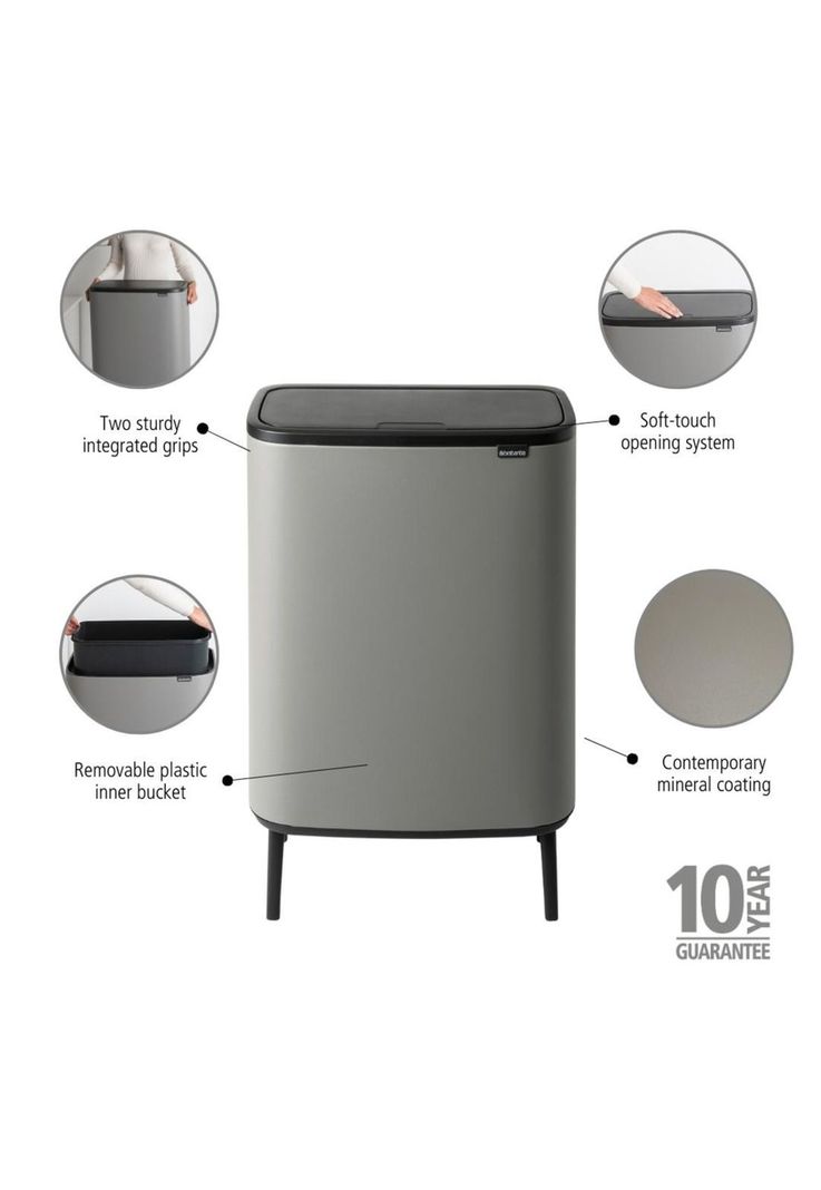 Basurero Bo Touch Hi 60 Lt Mineral Concrete Grey-6