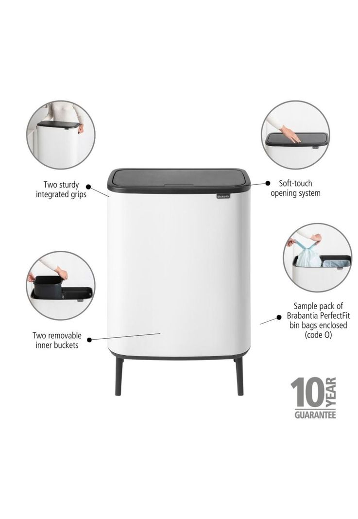 Basurero Bo Touch Hi 2 x 30 Lt White-5